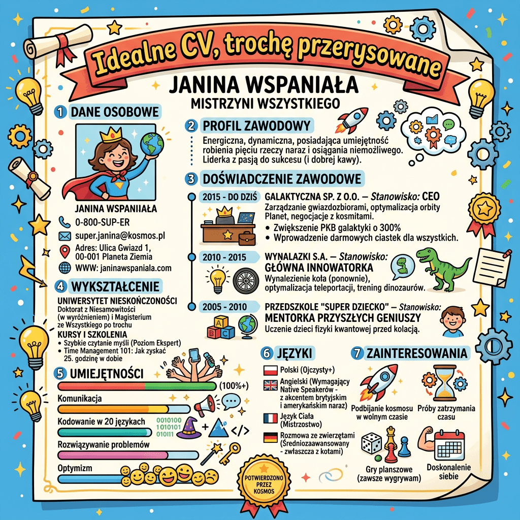 Add title text Idealne CV, troche przerysowane